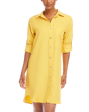 Shop Karen Kane Roll Tab Sleeve Shirt Dress In Yellow