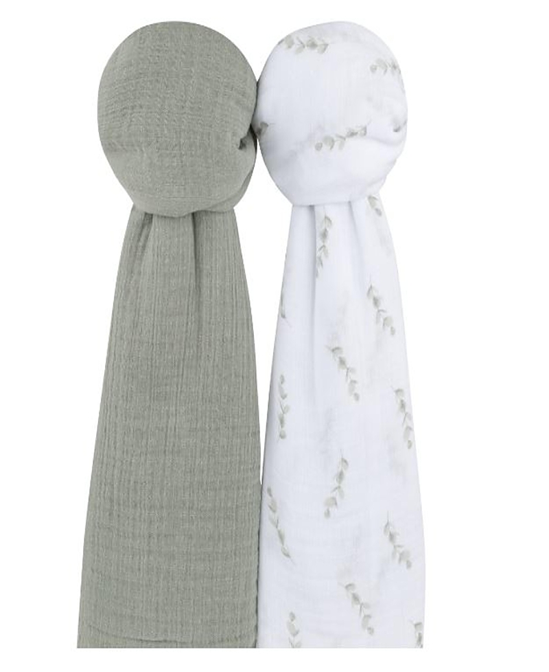 Ely's & Co. Unisex Cotton Muslin Swaddle Blanket 2 Pack - Baby In Eucalyptus Sage