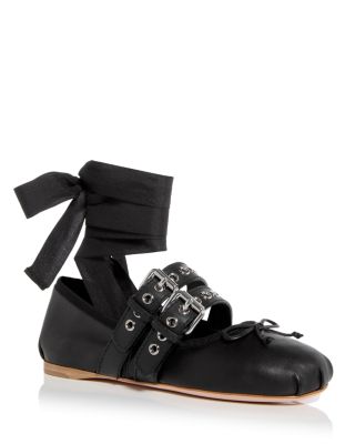 Miu Miu - Women's Buckled Ankle Tie Ballet Flats