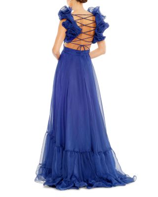 Ruffle Tiered Cut-Out Chiffon Gown