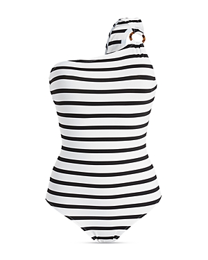 Shop Vilebrequin Rayures Striped Asymmetric One Piece Swimsuit In Black/white
