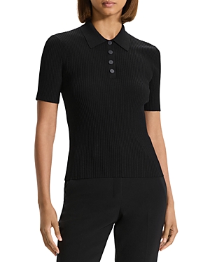 Shop Theory Ribbed Polo Tee In Black