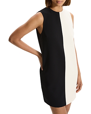 Theory Sleeveless Split Admiral Crepe Mini Shift Dress In Black/rice