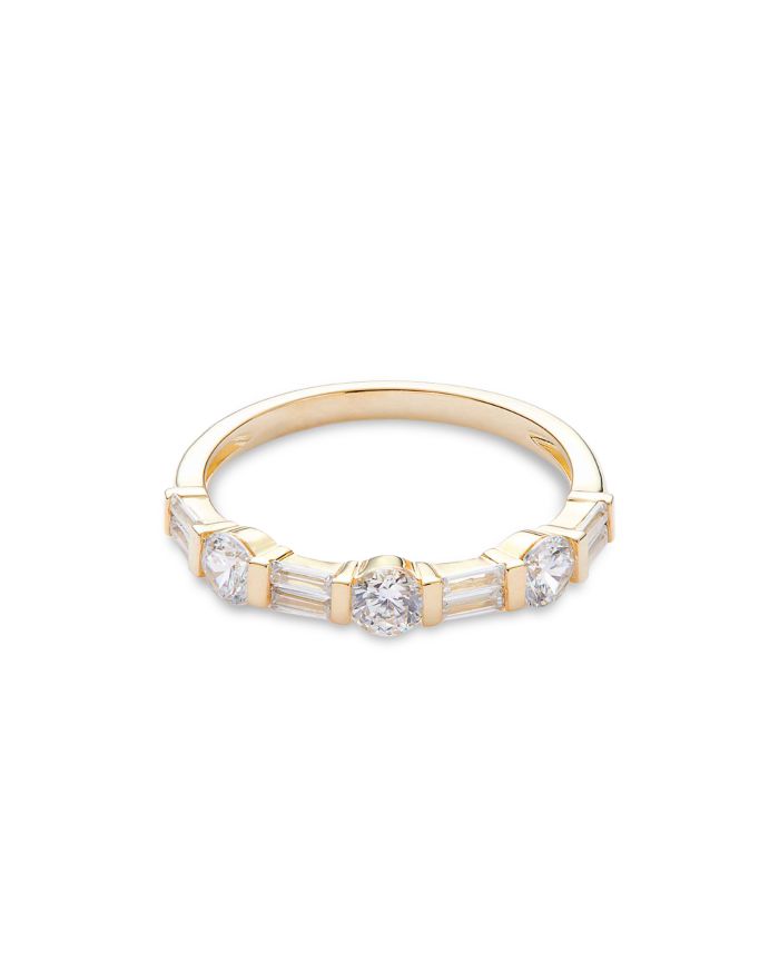 Diamond Round & Baguette Band 14K Yellow Gold, 0.75 tcw