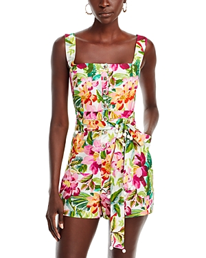 Shop Farm Rio Painted Flowers Sleeveless Romper - 100% Exclusive In Painted Flowers Off White