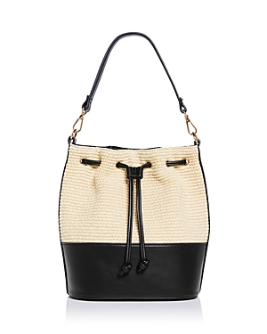 Shop Aqua Raffia Bucket Bag - 100% Exclusive In Ivory/black
