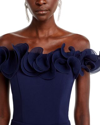 Ruffled Neck Evening Gown-Exclusive