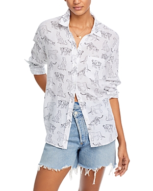 Rails Charli Jungle Cats Print Linen Blend Button-up Shirt In Ivory Jungle