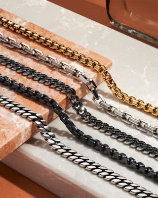 Men's Box Chain Bracelet in Darkened Stainless Steel, 5mm