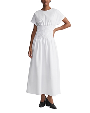 Shop Lafayette 148 Short Sleeve Smocked Maxi Dress In White