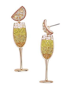 Love You a Brunch Crystal & Imitation Pearl Mimosa Glass Drop Earrings in Gold Tone