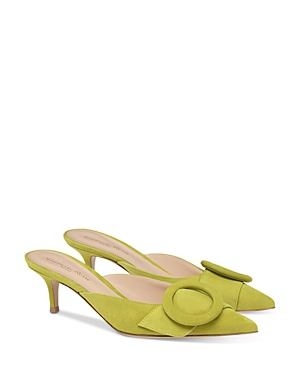 Gianvito Rossi Suede Buckle Point-toe Mules In Pistachio
