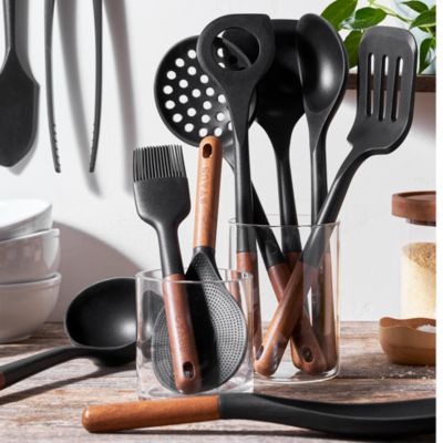 11 Piece Silicone &amp; Acacia Complete Utensil Set