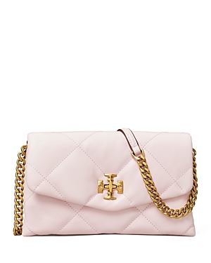 Shop Tory Burch Kira Diamond Quilted Leather Chain Wallet In Rose Salt/gold