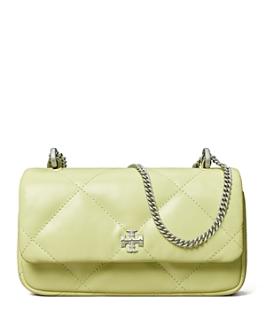 Shop Tory Burch Mini Kira Diamond Quilted Leather Flap Bag In Fresh Pear/gold