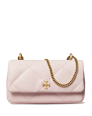 Shop Tory Burch Mini Kira Diamond Quilted Leather Flap Bag In Rose Salt/gold