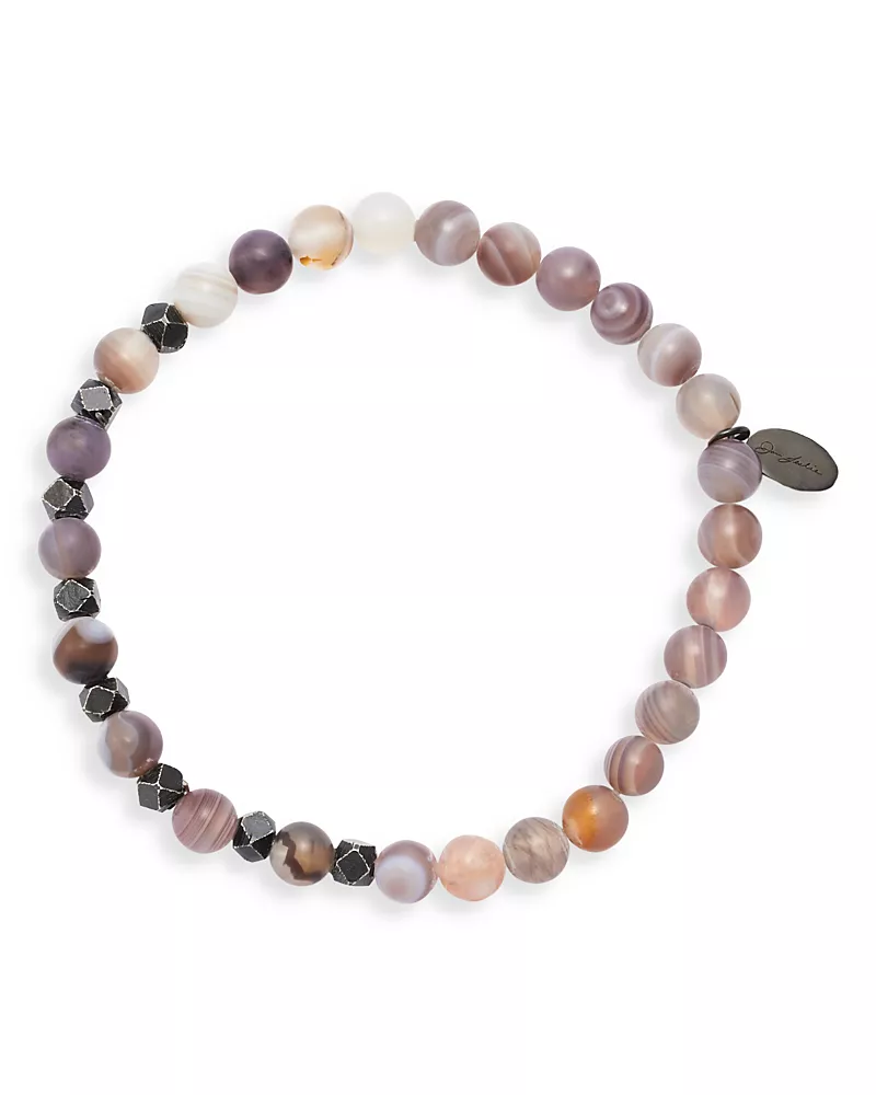 Jan Leslie Matte Boswana Agate & Burnished Silver Beaded Bracelet