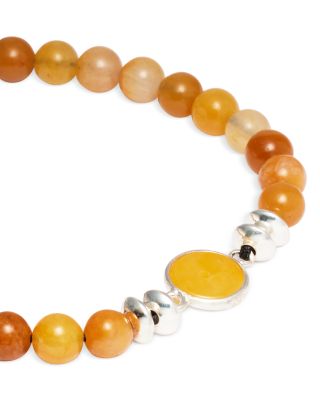Yellow Jade & Sterling Silver Beaded Medallion Bracelet 