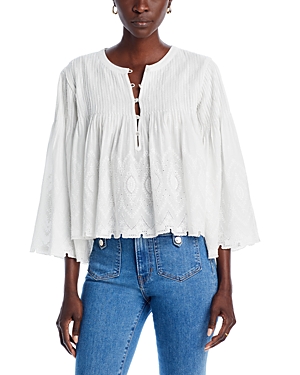 Shop Veronica Beard Qimby Cotton Open Embroidery Top In Off White