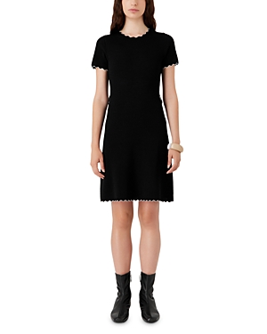 Shop Emporio Armani Scallop Trim Buckled Knit Dress In Solid Black