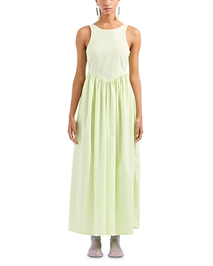 Emporio Armani Sleeveless Gathered Cotton Maxi Dress In Lime Green