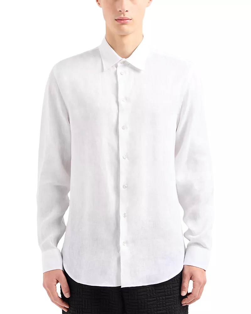 Emporio Armani Regular Fit Linen Chambray Sport Shirt