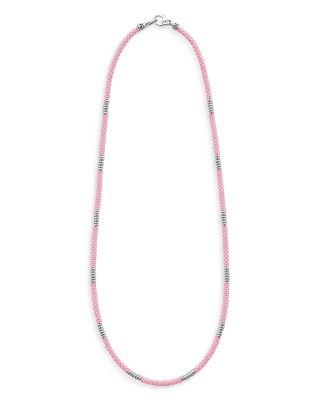 Sterling Silver Pink Caviar Pink Ceramic Bead Collar Necklace, 18"