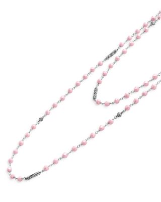 Sterling Silver Caviar Icon Pink Ceramic Bead Station Necklace, 34"