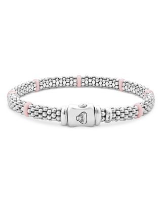 Sterling Silver Pink Caviar Pink Ceramic Bead Link Bracelet