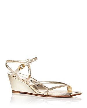 Stuart Weitzman Oasis Metallic Ankle-strap Wedge Sandals In Light Gold