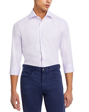 Canali Impeccable Textured Solid Regular Fit Dress Shirt