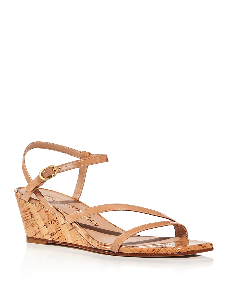 Stuart Weitzman Oasis Cork Ankle-strap Wedge Sandals In Adobe