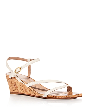 Stuart Weitzman Oasis Patent Ankle-strap Wedge Sandals In Seashell