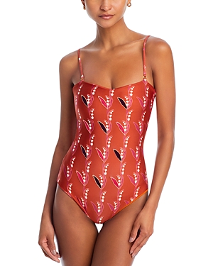 Shop Juan De Dios Esteros Embroidered One Piece Swimsuit In Terra Flor De Mayo