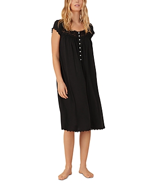 Eileen West Cotton Lace Trim Waltz Nightgown In Black