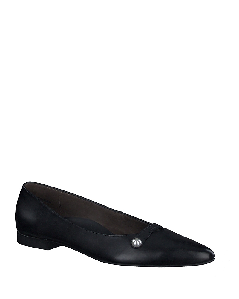 Paul Green Tahitian Pointed Toe Flat In Black Leather