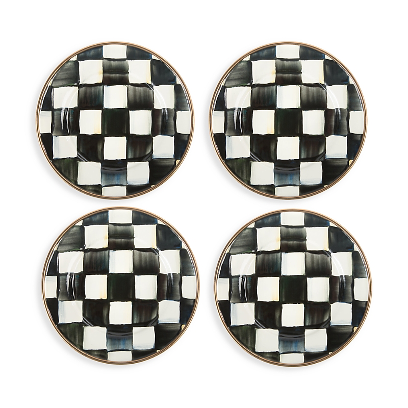 Mackenzie-childs Mackenzie Childs Courtly Check Set Of 4 Enameled Steel Appetizer Plates In Black/white