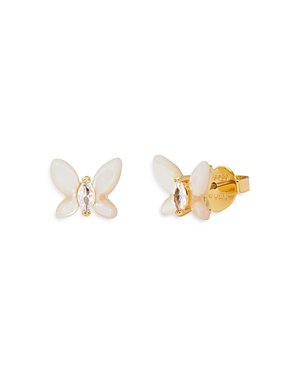 Shop Kate Spade New York Social Butterfly Mini Stud Earrings In Cream/gold/crystal
