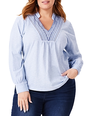 Nic+Zoe Plus Blueline Embroidered Top