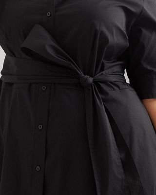 Cotton Blend Elbow Sleeve Shirt Dress