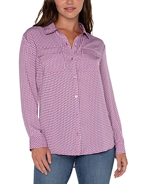 Shop Liverpool Los Angeles Flap Pocket Button Front Shirt In Fuchsia Geo