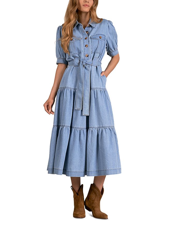 Elan Cotton Denim Tiered Shirt Dress | Bloomingdale's