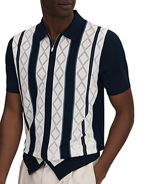 Shop Reiss Selwood Zip Short Sleeve Sweater In Navy/white