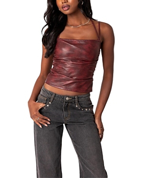 Shop Edikted Haze Strappy Faux Leather Top In Red