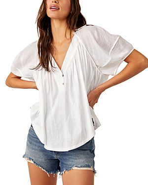 Free People Sunray Mixed Media Cotton Jersey Babydoll Top In Optic White