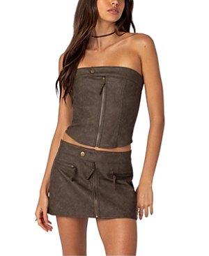 EDIKTED ZIVA FAUX LEATHER LACE UP CORSET