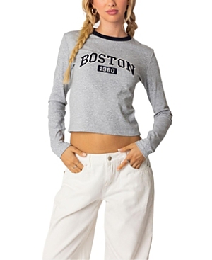 Shop Edikted Boston Long Sleeve T Shirt In Gray Melange