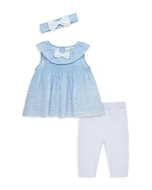 Shop Little Me Girls' Chambray Eyelet Tunic Set & Headband - Baby In White/blue