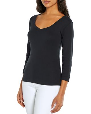 Cotton V Neck Three Quarter Sleeve Tee