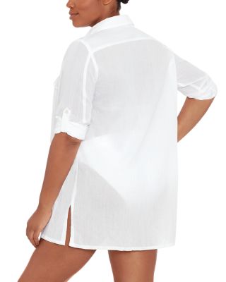 Crushed Cotton Camp Shirt Swim Cover-Up